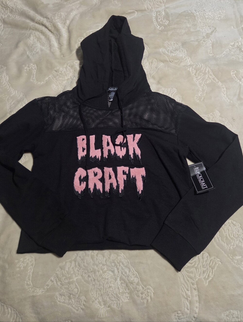 Blackcraft Cult Black Mesh Upper Cropped Hoodie